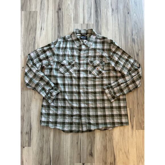 Carhartt Rugged Flex Men’s 3XL Relaxed Fit Green Flannel Plaid 3XL PEARL SNAP - Picture 1 of 5